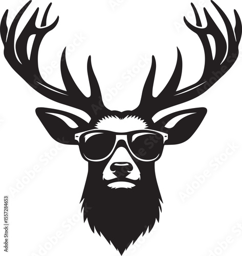 deer head vector, deer head with sunglass clipart silhouette vector, deer head with sunglass vector