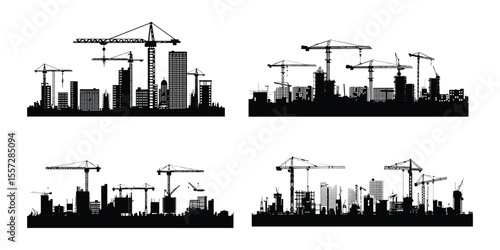 Construction crane and city skyline silhouette with tower crane Vector