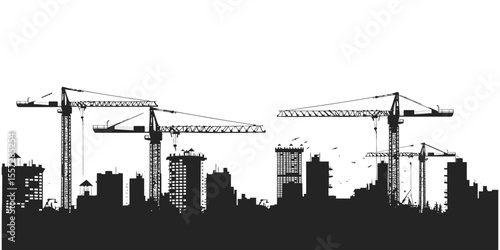 Construction crane and city skyline silhouette with tower crane Vector