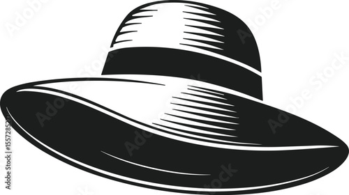 Wide Brim Sun Hat Silhouette – Stylish Summer Headwear Vector Illustration for Beach and Fashion Projects