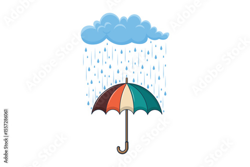 Whimsical umbrella with gentle rain drops, cute cartoon vector illustration in flat pastel style, perfect for baby-themed designs, web use, and print materials

