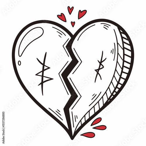 Broken heart symbol with red accents love relationship