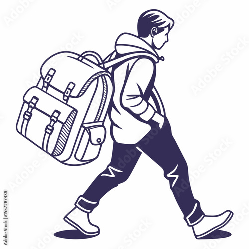 Person walking with large backpack travel journey
