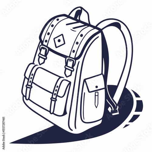 Backpack with straps and buckles on road rucksack travel