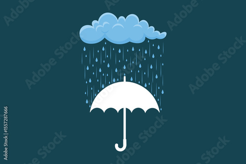 Cartoon umbrella vector with rain drops falling, soft color palette and flat design for creative seasonal artwork, nursery graphics, and children’s educational materials
