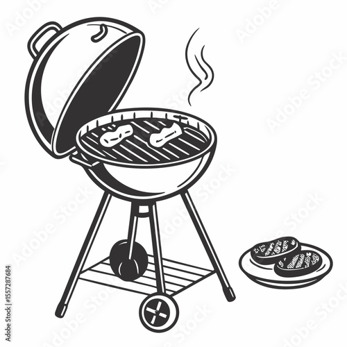Barbecue grill cooking meat with smoke food