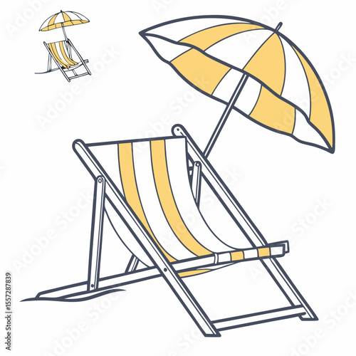 Beach chair and umbrella striped yellow