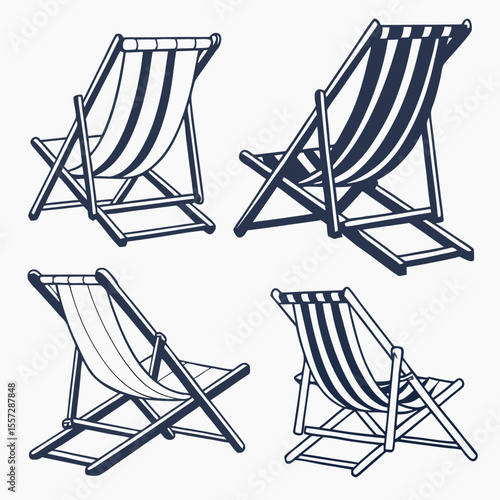 Striped deck chairs in navy and white beach chair