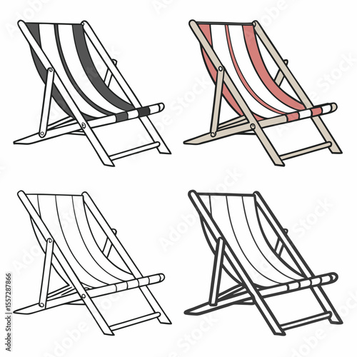 Striped beach chairs with wooden frames deck chair