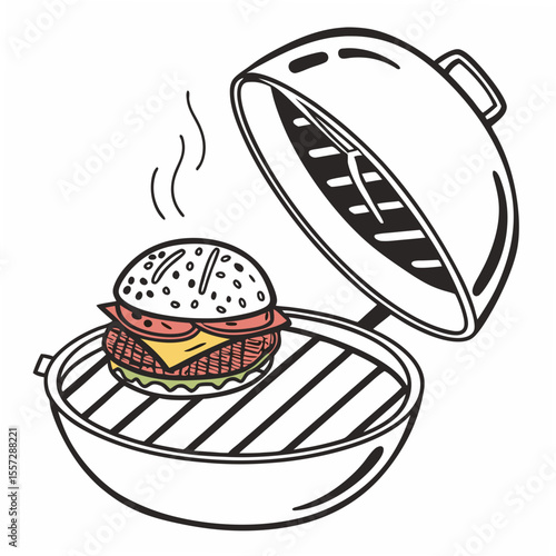 Burger cooking on grill food barbecue