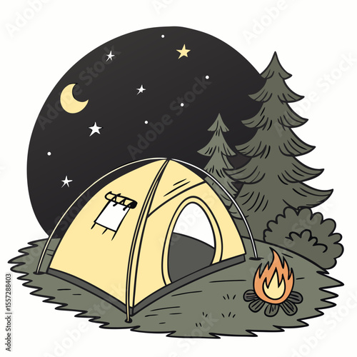 Tent campfire under starry night sky camping stars