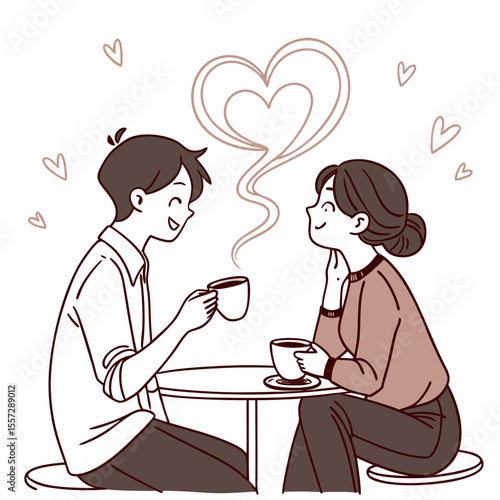 Couple sharing coffee with hearts steam romance