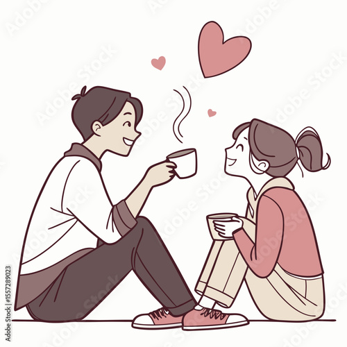 Couple sharing coffee with hearts steam love