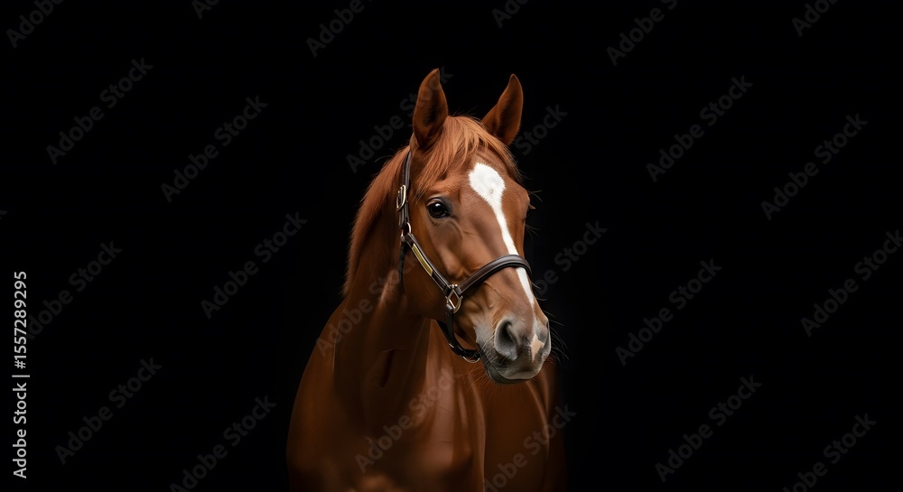 Obraz premium Majestic Chestnut Horse Portrait: Elegant Headshot Against Black Background