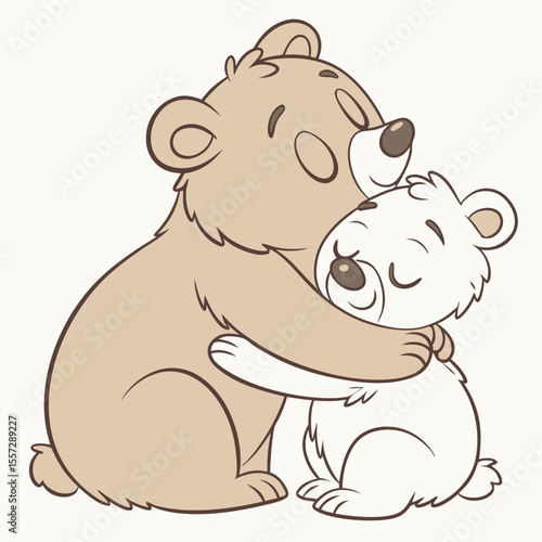 Two bears hugging warmly cubs cuddling