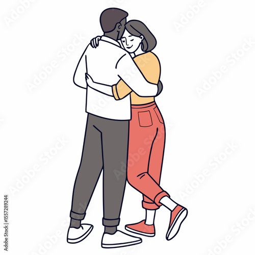 Couple embracing with affection and warmth hugging