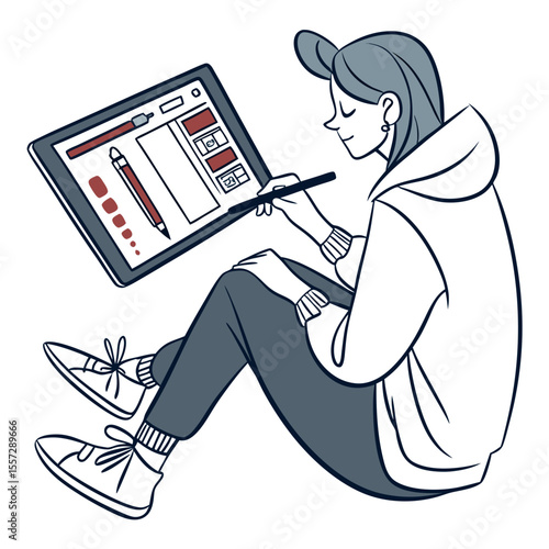 Person drawing on digital tablet with stylus digital art