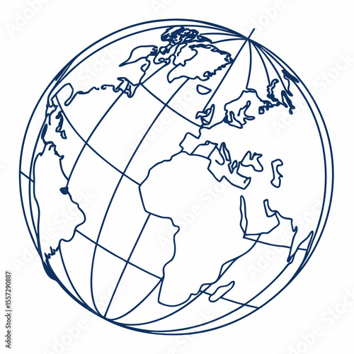Globe outline with continents and meridians world map
