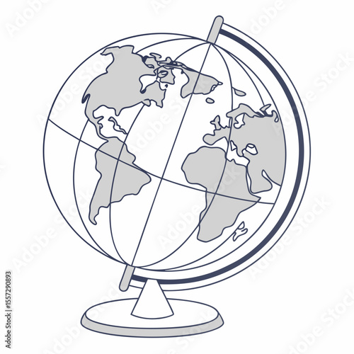 Globe with continents and meridian lines world map