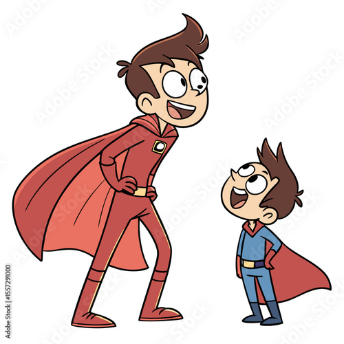 Excited brothers dressed as superheroes boys costumes