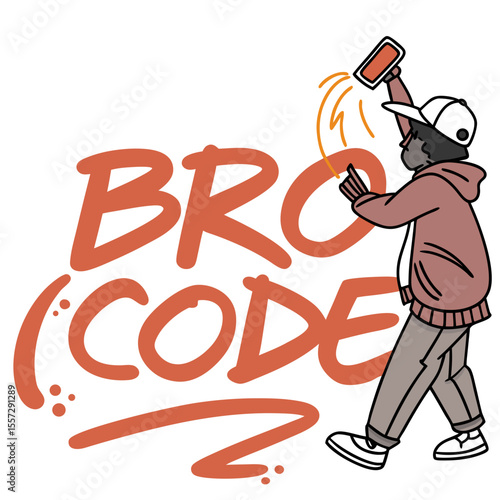 Graffiti artist spraying bro code lettering spray paint