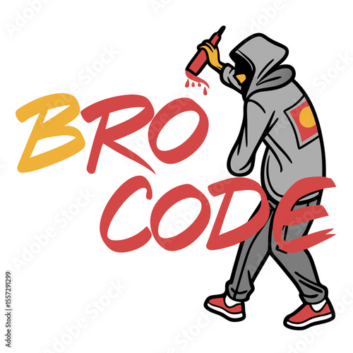 Graffiti artist creating bro code artwork lettering