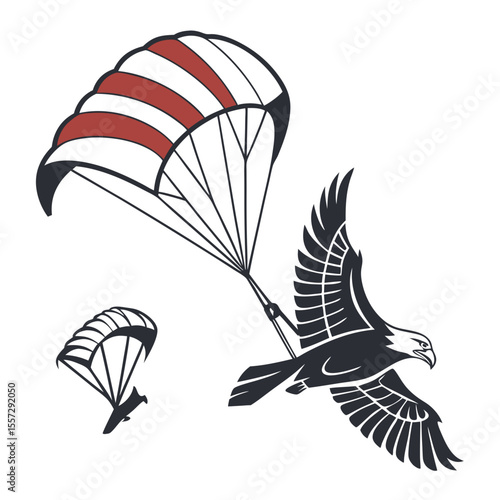 Eagle soaring with parachute bird wings