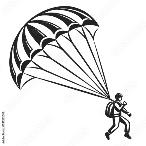 Skydiver with parachute descending skydiving extreme sport