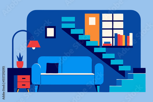 An Illustration Of A Modern Open Plan Living Area With A Dining Space And A Sofa