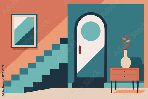 A Stylish Foyer In A Flat Vector Style Featuring Modern Decor And A Clean Design