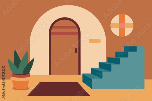 A Detailed Cartoon Illustration Of A Home Entryway With A Welcoming And Cozy Vibe