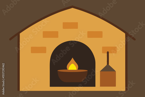 The Interior Of A Simple Hut With Food Preparation A Scene Of Humble Village Life