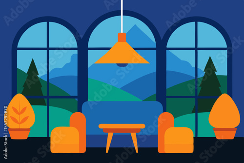 A Cartoon Background Of A Cozy Den With A Blue Chair And A Warm Reading Nook Vibe