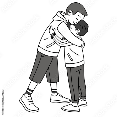 Two brothers embracing with affection and warmth siblings