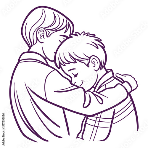 Loving embrace between two young brothers boys family