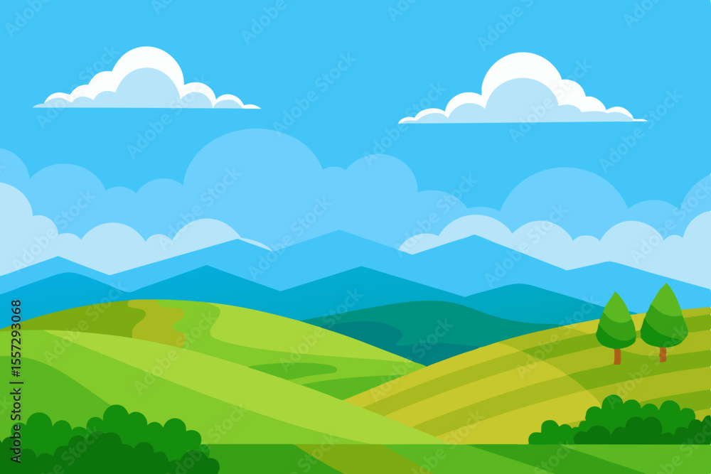 Fototapeta premium An Idyllic Countryside Scene With Undulating Green Hills And A Peaceful Vibe