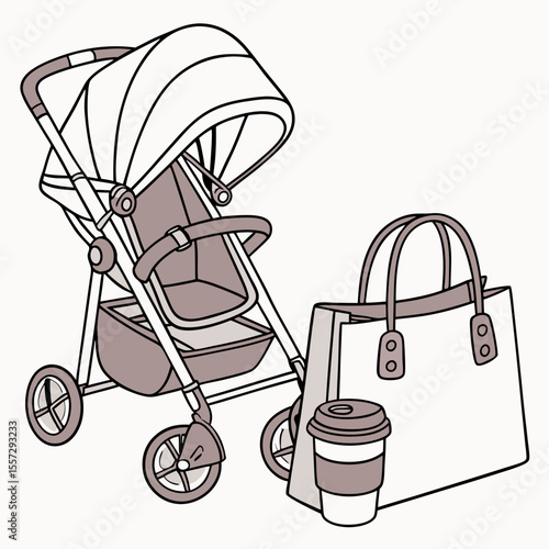 Stroller diaper bag coffee cup baby parenting