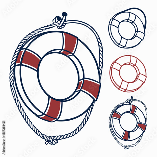 Nautical life preservers with rope lifebuoy safety ring