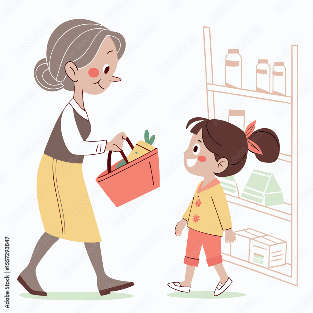 Grandmother and granddaughter shopping together grocery Grandmother and granddaughter shopping together grocery