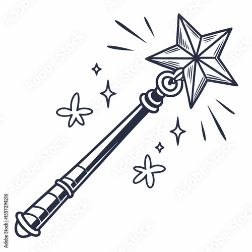 Magic wand with star and sparkles fantasy enchantment