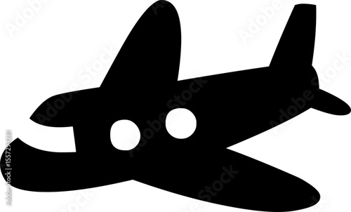 Black silhouette airplane icon representing travel aviation or flight