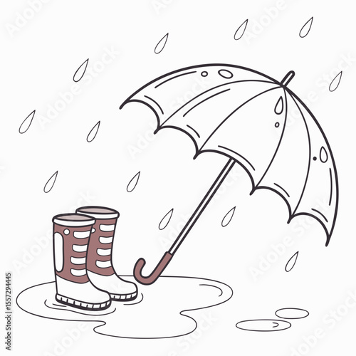 Brown boots umbrella rain puddles weather