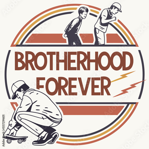 Retro boys skateboarding brotherhood emblem forever