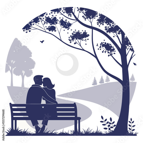 Couple embracing on park bench under moonlit sky moonlight