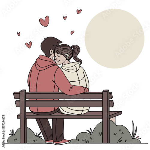 Couple embracing on park bench under moon night