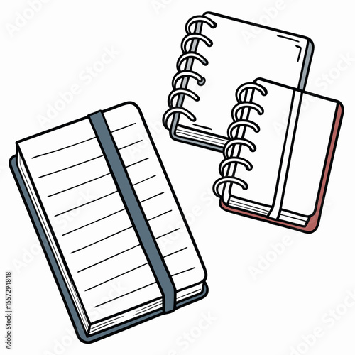 Notebooks with spiral binding and elastic band notepad