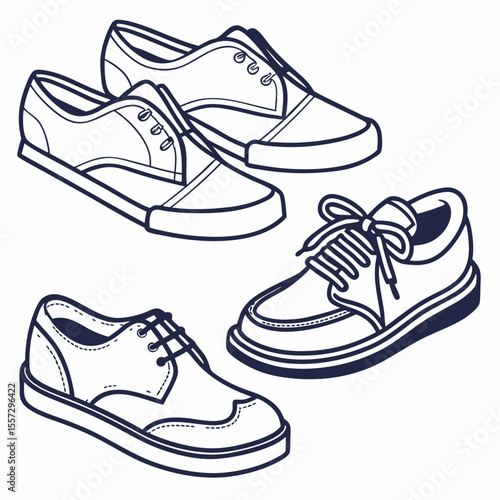 Footwear collection navy outline shoes sneakers