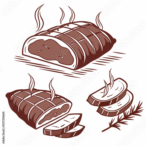 Smoked meat with rosemary brisket sliced meat
