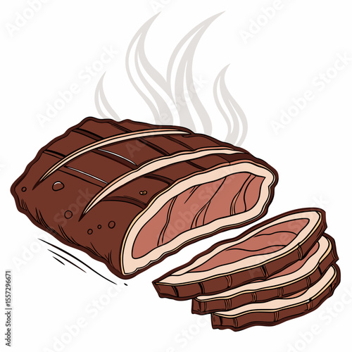 Sliced smoked brisket with steam meat beef