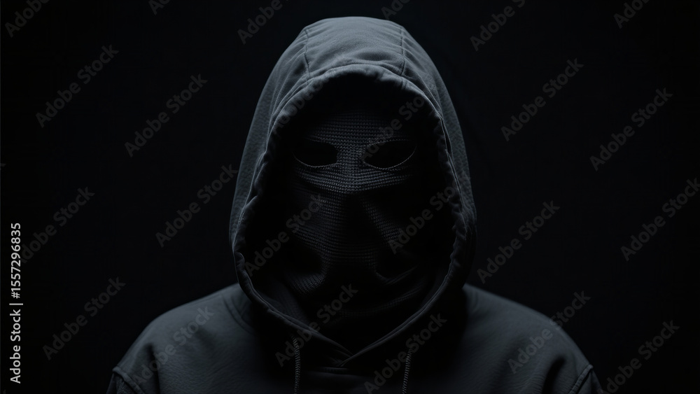 Single Black Hoodie Hidden man as a hacker scammer or hacker criminal on scary dark black background. Suitable for marketing or business purposes Single Black Hoodie Hidden man as a hacker scammer or hacker criminal on scary dark black background. Suitable for marketing or business purposes